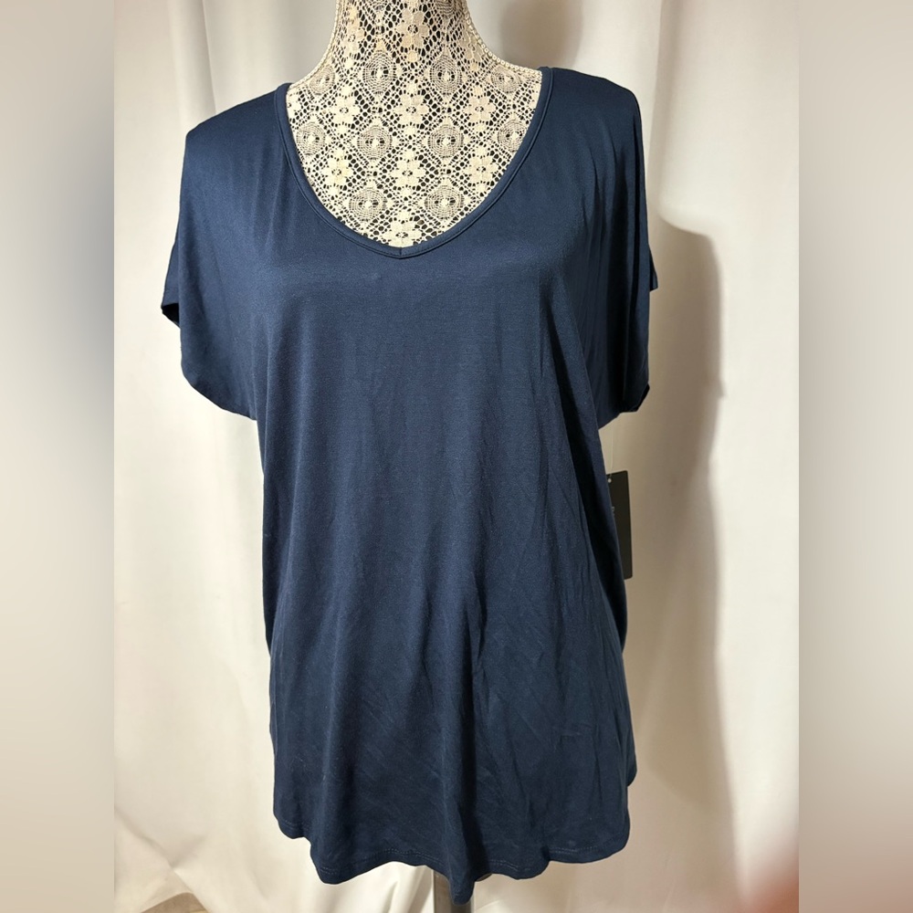 Women’s Plus Sz 2X Dark Navy  Perfect Tee Short Dolman Sleeves V-Neck Basic